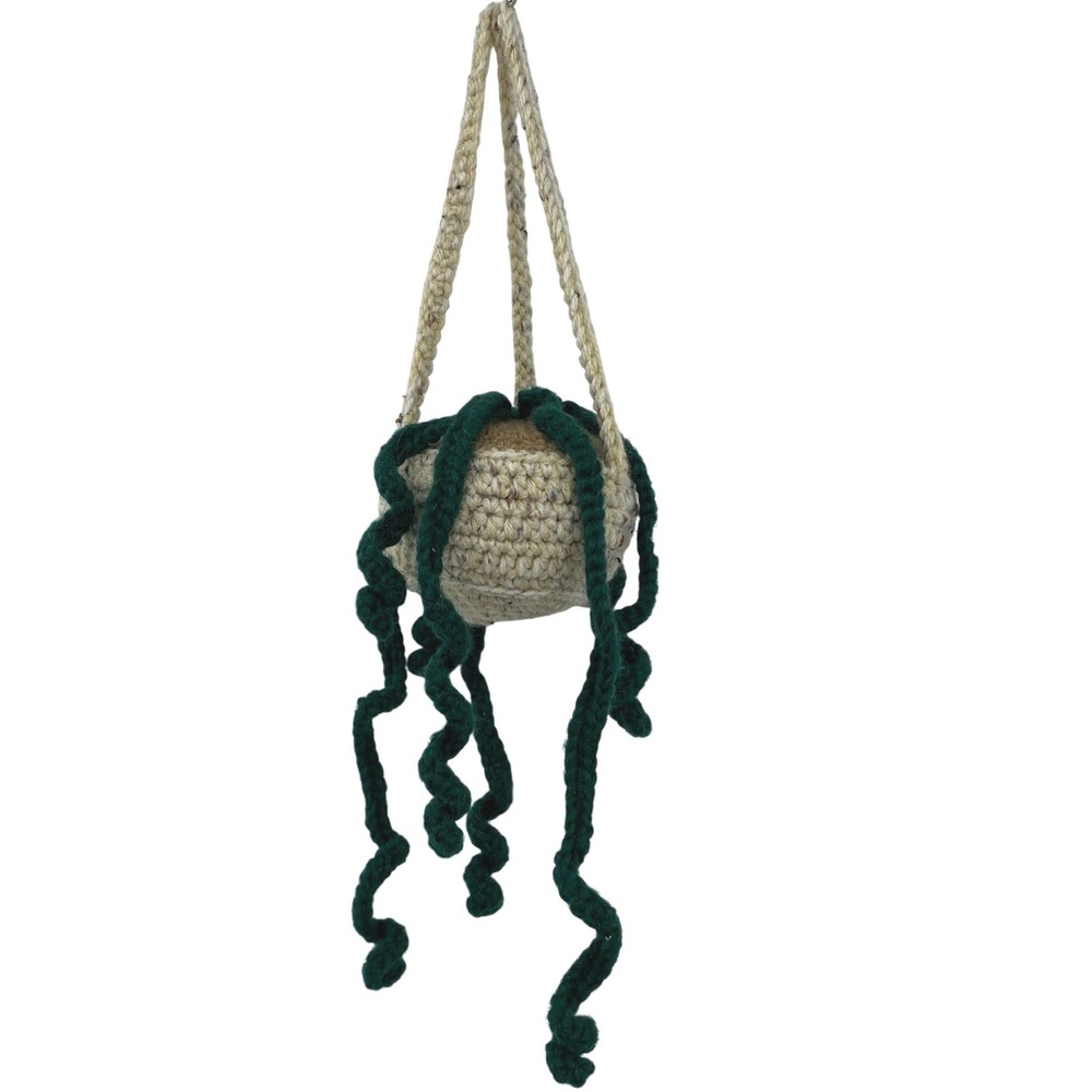 Handmade‎ Crochet Hanging Plant with Faux Succulent Boho Green Decor